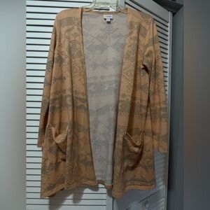 Lularoe Caroline Open Cardigan Sweater w/ Pockets Orange & Gray Size M